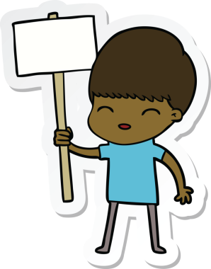 Bir insan tarafından çizilmiş mutlu bir çizgi film çocuğunun çıkartması.