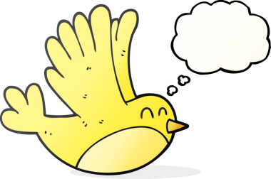 Bir insan tarafından çizilmiş serbest çizim balon karikatür kuşu.