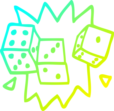 Bir çizgi filmin soğuk gradyan çizimi bir insan tarafından çizilmiş şanslı zarlar