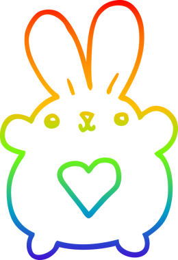 Gökkuşağı gradyan çizgisi Sevgi dolu bir tavşan çizimi bir insan tarafından çizilmiş