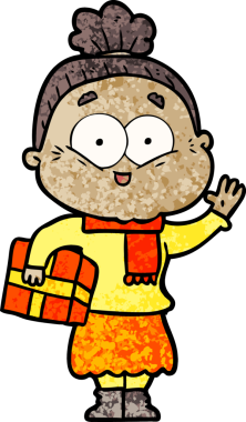 Bir insan tarafından çizilmiş mutlu yaşlı kadın çizgi filmi.