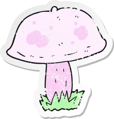 Bir insan tarafından çizilmiş karikatür mantarının gerilmiş yapıştırması.