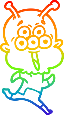 Gökkuşağı gradyanı çizimi mutlu bir çizgi film uzaylısının bir insan tarafından çizilmesinin