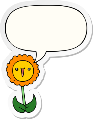 Bir insan tarafından çizilmiş baloncuk çıkartmalı karikatür çiçeği.