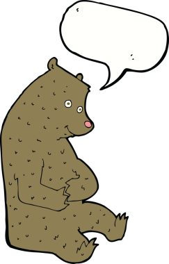 Bir insan tarafından çizilmiş konuşma balonlu mutlu ayı çizgi filmi.