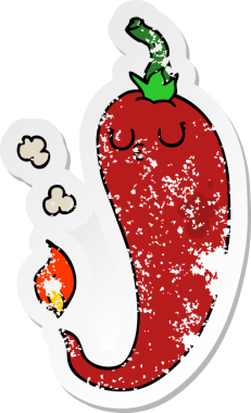 Bir insan tarafından çizilmiş acı biber çizgi filminin sıkıntılı çıkartması.