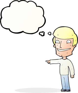 çizgi film mutlu adam bir insan tarafından çizilen düşünce baloncuğu ile işaret