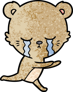 Bir insan tarafından çizilmiş ağlayan çizgi film ayısı.