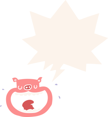 Bir insan tarafından çizilmiş, retro tarzı konuşma baloncuğu olan iğrenç bir domuz.