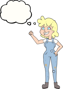 Serbest çizim düşünce balonu karikatürü kararlı kadın bir insan tarafından çekilen yumruk