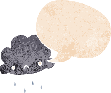 Bir insan tarafından çizilmiş grunge sıkıntılı retro desenli konuşma baloncuklu çizgi film fırtına bulutu