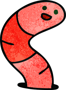 Bir insan tarafından çizilmiş garip bir çizgi film solucanı.