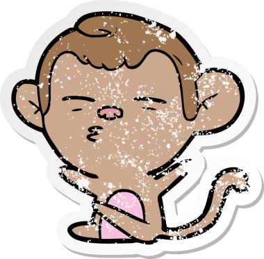 Bir insan tarafından çizilmiş şüpheli bir maymunun sıkıntılı çıkartması.