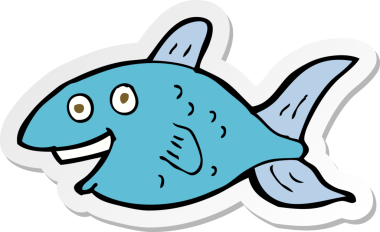 Bir insan tarafından çizilmiş karikatür balığının çıkartması.