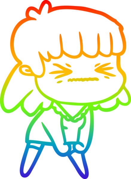 Gökkuşağı gradyan çizimi bir insan tarafından çizilmiş kızgın bir kız çizgi filmi