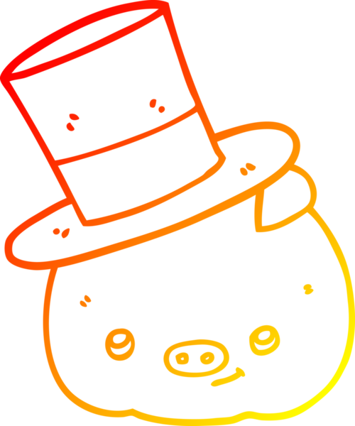 Bir insan tarafından çizilmiş silindir şapkalı bir domuzun sıcak çizgi çizimi