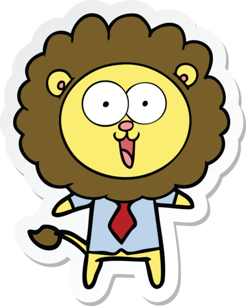 Bir insan tarafından çizilmiş mutlu bir aslanın çıkartması.