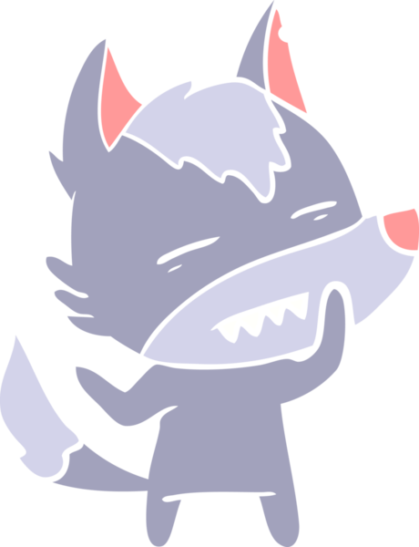 Düz renkli çizgi film kurt bir insan tarafından çizilmiş dişleri gösteriyor.