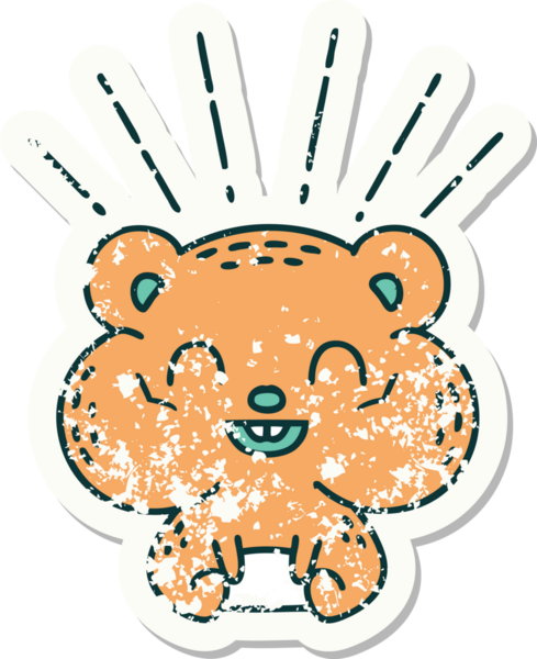 Dövme stili eski bir çıkartma. Bir insan tarafından çizilmiş mutlu hamster.