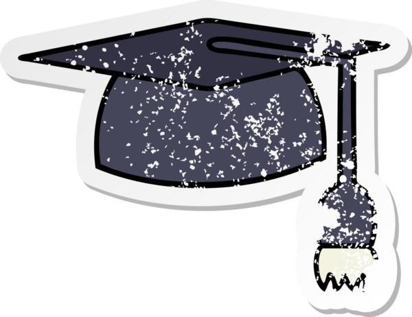 Bir insan tarafından çizilmiş şirin bir çizgi film mezuniyet şapkasının sıkıntılı çıkartması.