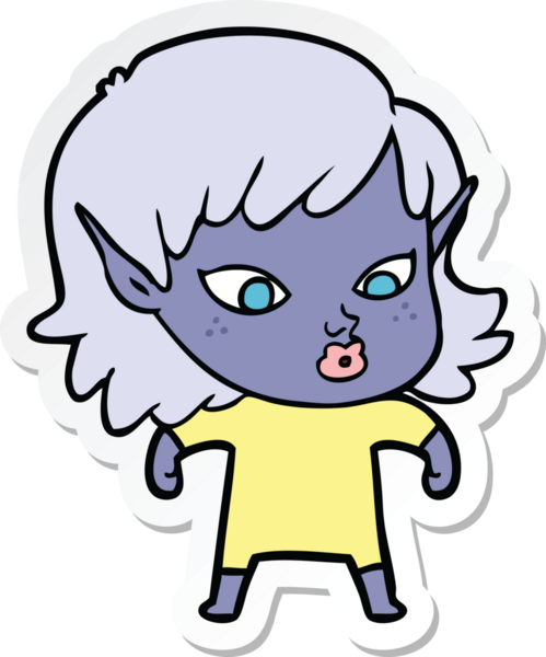 Bir insan tarafından çizilmiş güzel bir elf kızının çıkartması.