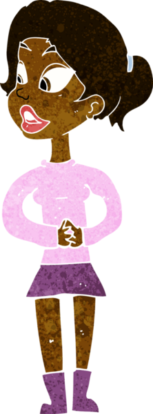 Bir insan tarafından çizilmiş çizgi film kızı konuşuyor.