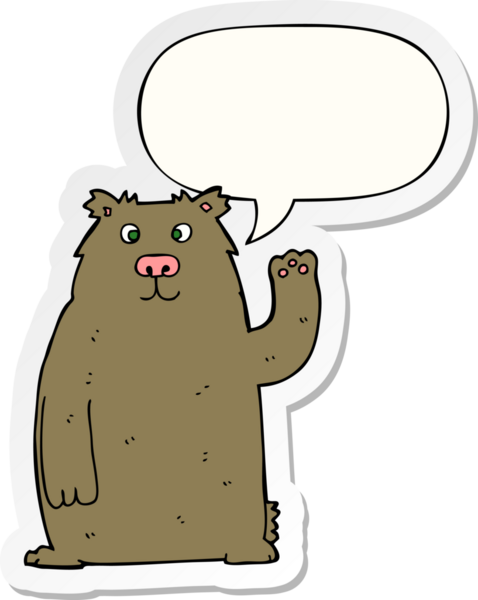 Bir insan tarafından çizilmiş baloncuk çıkartmalı çizgi film ayısı.