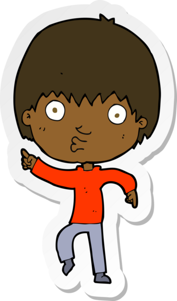 Çizgi film çıkartması. Bir insan tarafından çizilmiş etkileyici çocuk.