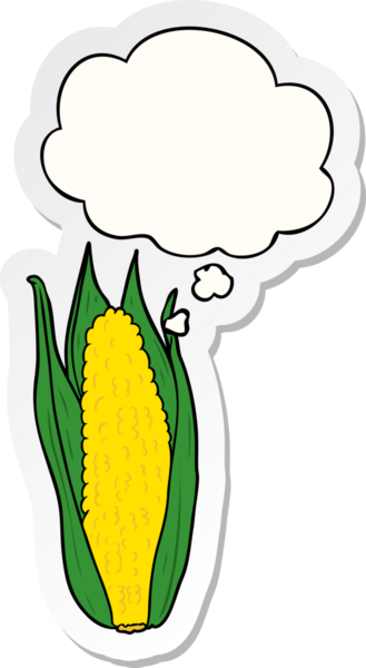 Düşünce baloncuklu çizgi film mısırı insan tarafından çizilmiş bir çıkartma.