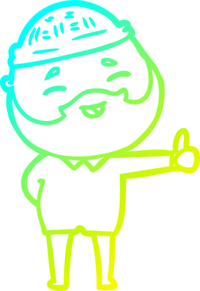 Bir insan tarafından çizilmiş, mutlu, sakallı, çizgi film karakteri.