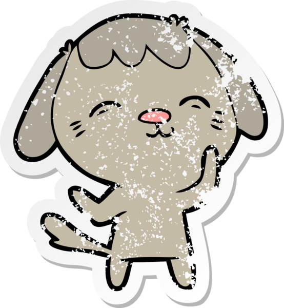 Bir insan tarafından çizilmiş mutlu çizgi film köpeğinin sıkıntılı çıkartması.