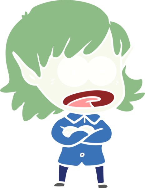 Düz renkli çizgi film bir insan tarafından çizilmiş elf kızı şok etti.