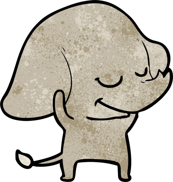 Bir insan tarafından çizilmiş gülümseyen bir fil.
