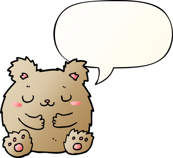 Bir insan tarafından çizilmiş yumuşak eğimli konuşma baloncuğu olan sevimli çizgi film ayısı.