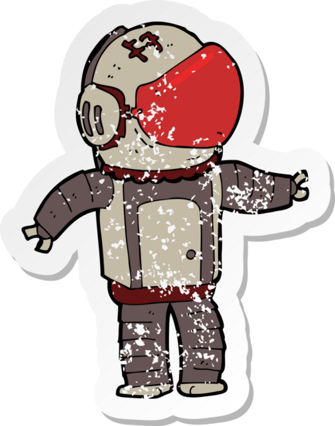 Bir insan tarafından çizilmiş karikatür astronotunun gerilimli çıkartması.