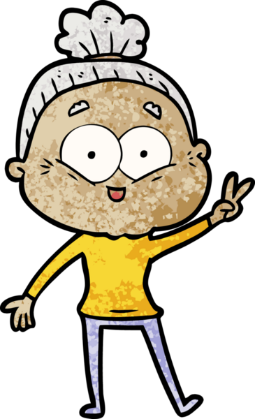 Bir insan tarafından çizilmiş mutlu yaşlı kadın çizgi filmi.