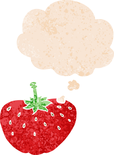 Düşünce baloncuklu çizgi film çileği grunge sıkıntılı retro dokuma tarzı bir insan tarafından çizilmiş