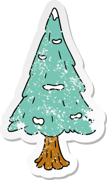 Çizilmiş el yazısı karikatür karalaması bir insan tarafından çizilmiş tek karla kaplı ağaç