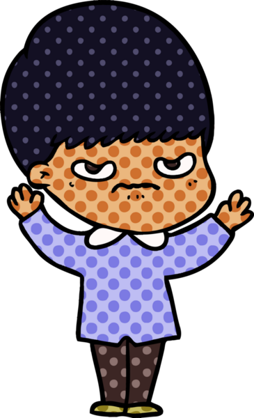 Bir insan tarafından çizilmiş sinirli çizgi film çocuğu.