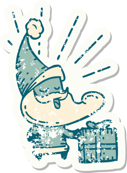 Bir insan tarafından çizilmiş eski bir dövme stili Noel Baba karakterinin eski çıkartması.