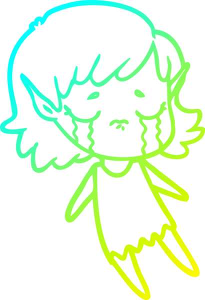 Bir insan tarafından çizilmiş, ağlayan bir elf kızı çizimi.