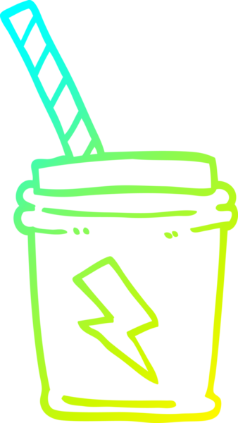 Bir çizgi filmin soğuk gradyan çizimi bir insan tarafından çizilmiş içeceği dışarı çıkarır.