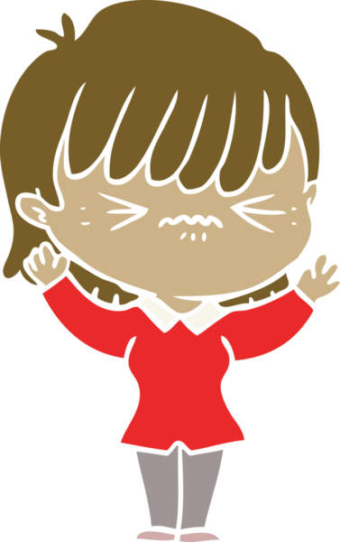 Bir insan tarafından çizilmiş düz renkli çizgi film kızı.