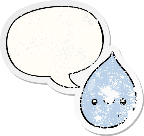 Konuşma baloncuklu karikatür yağmur damlası bir insan tarafından çizilmiş sıkıntılı eski bir çıkartma