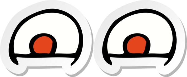 Bir insan tarafından çizilmiş kırmızı gözlü çizgi film çıkartması.