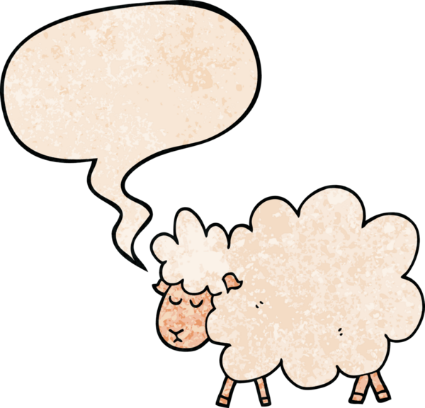 bir insan tarafından çizilmiş, konuşma baloncuklu çizgi film koyunu.