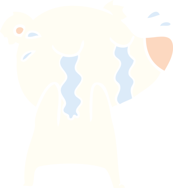 Düz renkli çizgi film ağlayan kutup ayısı bir insan tarafından çizilmiş.