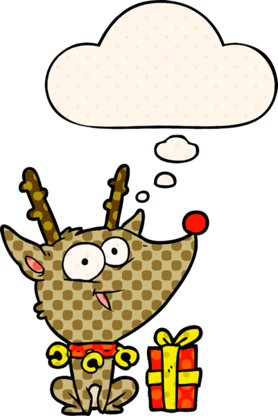 Çizgi roman tarzında bir insan tarafından çizilmiş düşünce baloncuğu olan bir Ren geyiği.