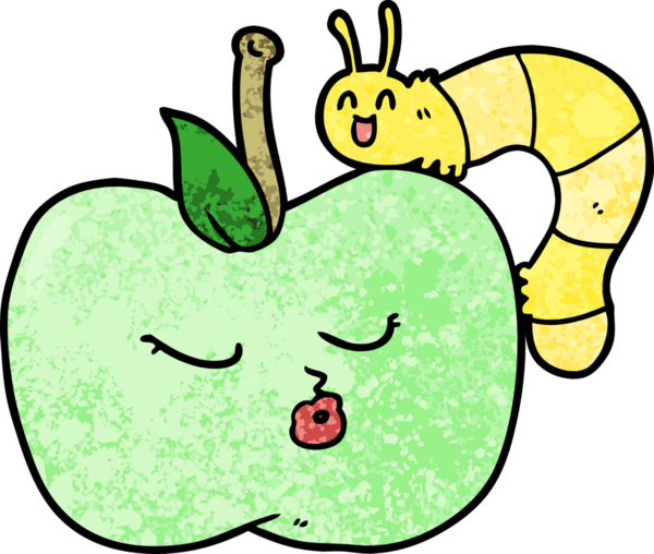 Bir insan tarafından çizilmiş güzel bir elma ve böcek.