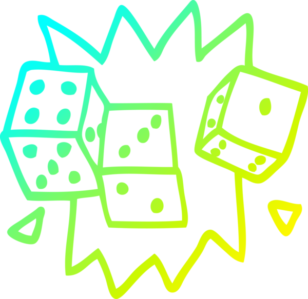 Bir çizgi filmin soğuk gradyan çizimi bir insan tarafından çizilmiş şanslı zarlar